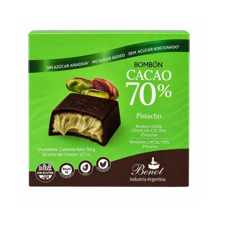 BENOT BOMBON 70% RELLENO DE PISTACHO X 24 UNID.