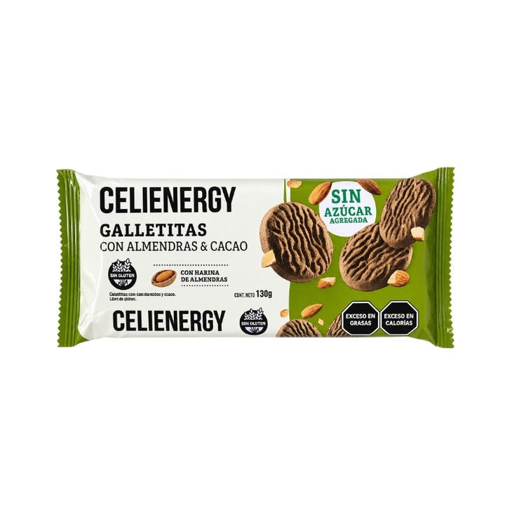 CELIENERGY GALLETITAS SIN AZUCAR CON ALMENDRAS Y CACAO X 130 GR.
