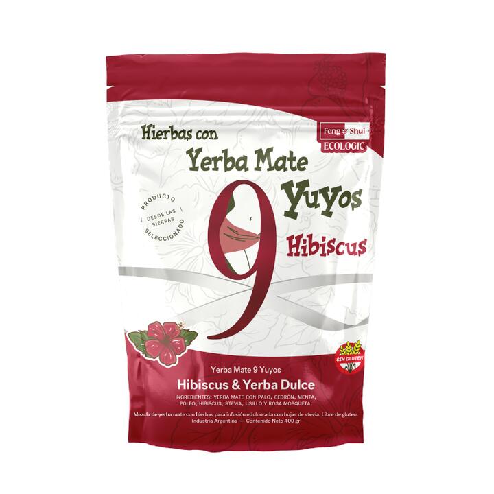 LA YUYERITA YERBA 9 YUYOS SABOR HIBISCUS Y YERBA DULCE X 400 GR.