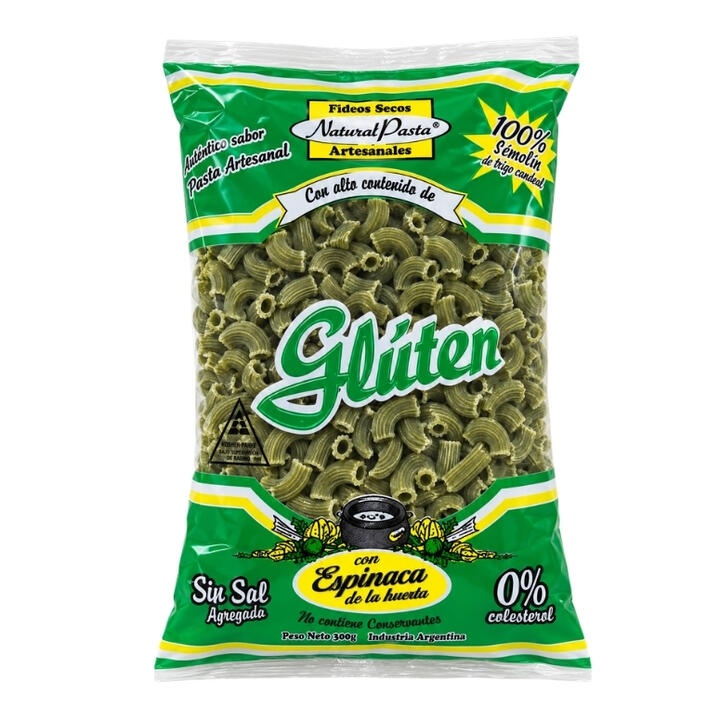 NATURAL PASTA FIDEOS CODITOS DE ESPINACA SIN SAL X 300 GR.